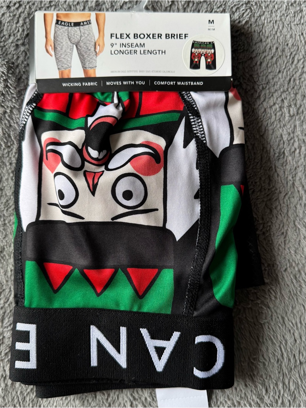 American Eagle Outfitters Boxer Briefs — Green, Black & Red Festive Graphic